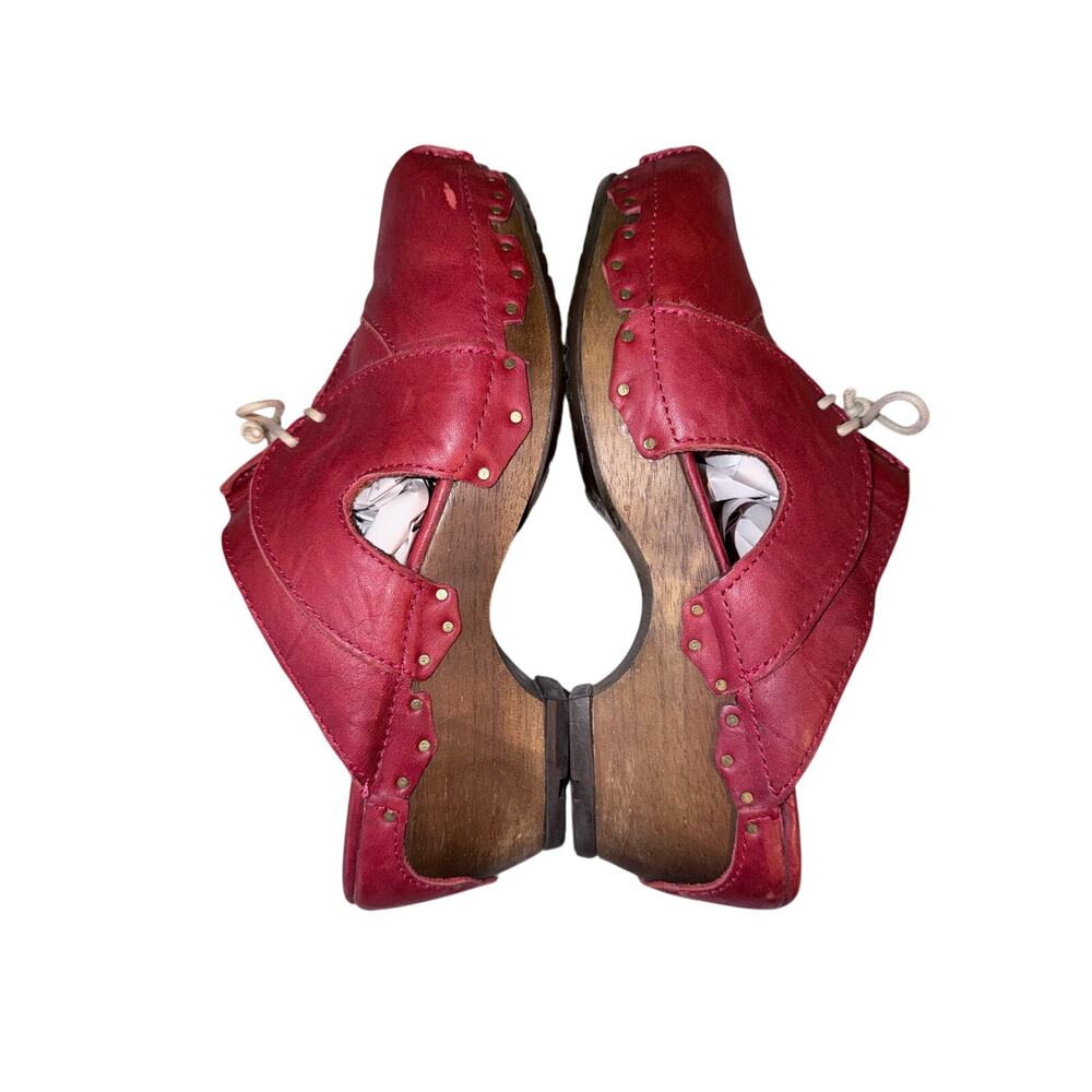 Sergio tomani red leather mule clog lace up detail EU39 US 8 lagenlook retro fun - Picture 5 of 10
